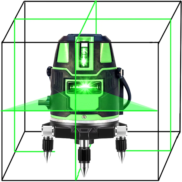 Супер зеленый лазерный уровень 5 линий 6 точек 360 градусов Поворотный наружный 635nm поперечные линии точки функция наклона