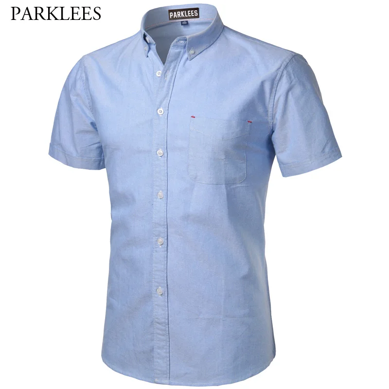 Оксфордская Хлопковая мужская рубашка летняя брендовая Новая мужская рубашка с коротким рукавом приталенная сорочка Homme повседневная мужская рубашка на пуговицах