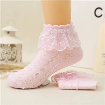 Тонкие летние хлопковые сетчатые носки принцессы белого и розового цвета с кружевными оборками для маленьких девочек детские дышащие короткие носки до щиколотки - Цвет: SF Pink