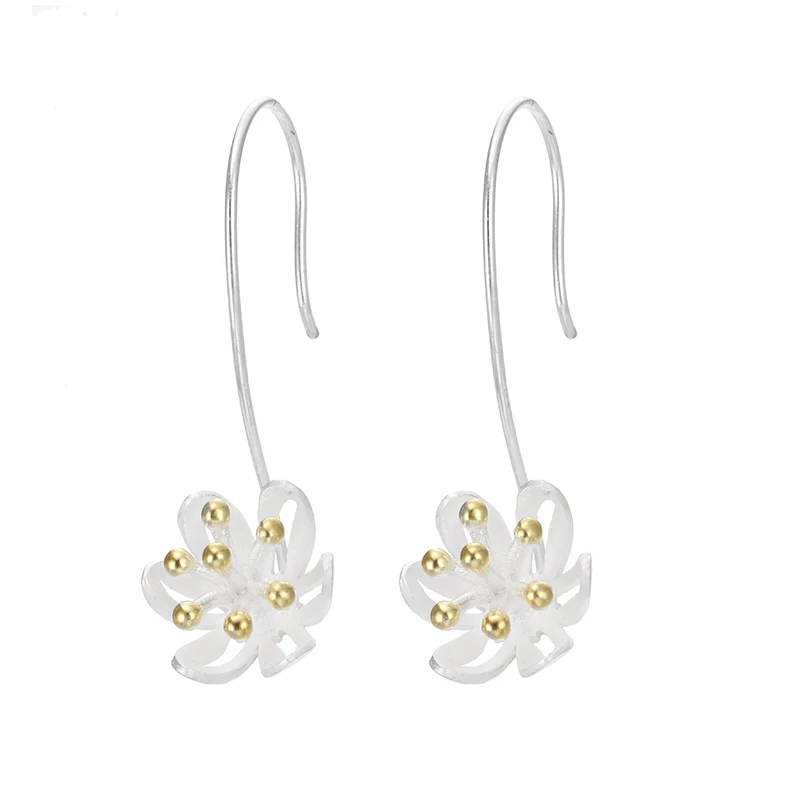 

100% 925 sterling silver hot sell flower women drop earrings ladies`birthday gift promotion jewelry drop shipping cheap