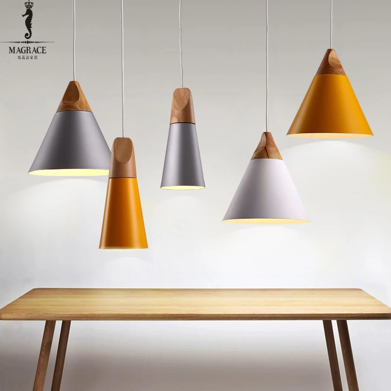 

Slope lamps Pendant Lights Wood +Aluminum Restaurant Bar Coffee Dining Room Home Decoration luminaire lamparas Hanging Light