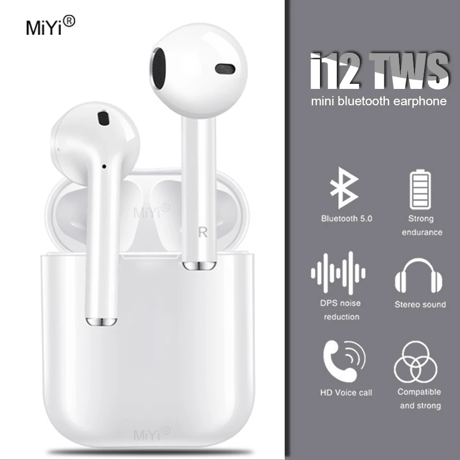 

i12 tws mini bluetooth earphone wireless earphones bluetooth 5.0 Earbuds 3D surround sound & charging case for all smart phone