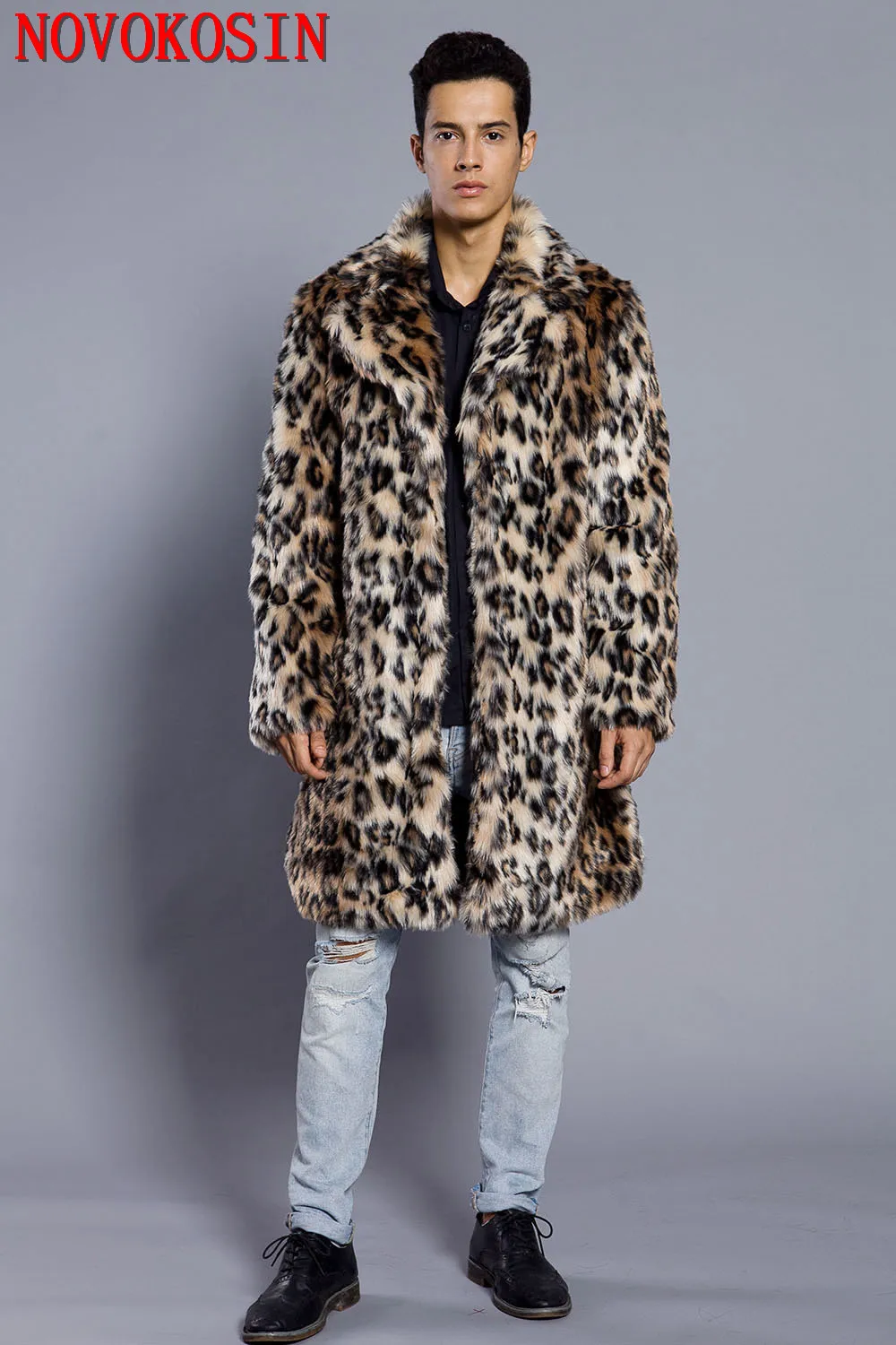 Men Faux Rabbit Fur Suit Neck Cardigan Thicken Long Fur Trench Winter Plus Size