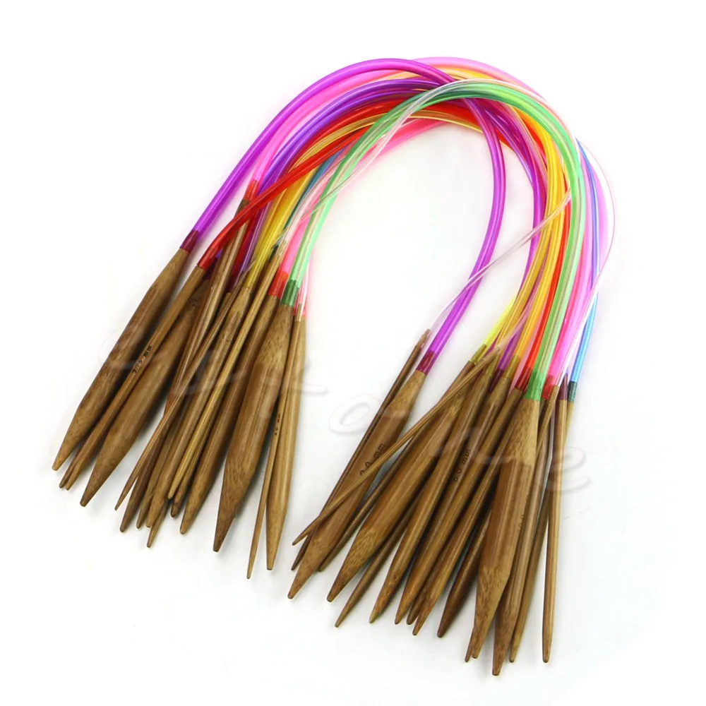 

18Pcs 40cm 16" Carbonized Bamboo Knitting Needles Multicolor Tube Circular New Free shipping-Y102