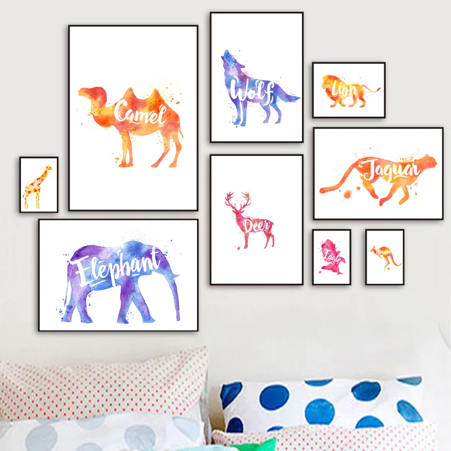 

Watercolor Lion Wolf Deer Kangaroo Wall Art Canvas Painting Nordic Posters And Prints Animal Wall Pictures For Living Room Decor