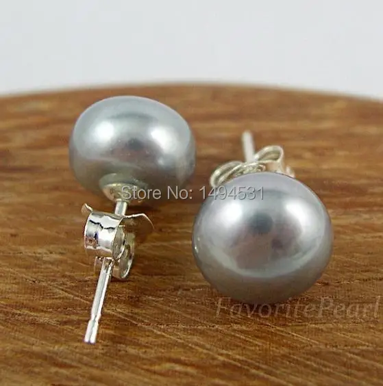 

Wholesale Pearl Earrings - AAA 9.0-9.5MM Grey Color Natural Freshwater Pearl Stud Earrings - Free Shipping