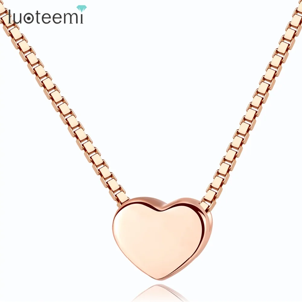

LUOTEEMI Authentic 925 Sterling Silver Rose Gold Color Necklace For Women Love Heart Design Pendant Necklaces Romantic Jewellery