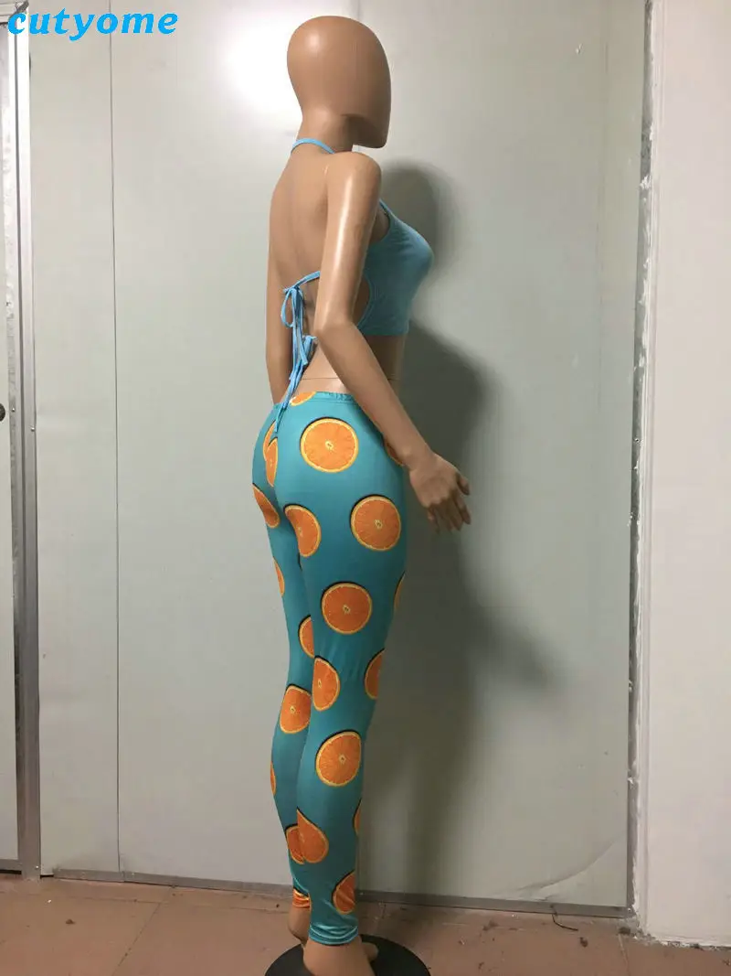 Mother Daughter Son Matching 2pcsset Clothes Tops+Lemon Pants Leggings Mommy And Me Sport Yoga Family Look Beachwear Outfits (3)