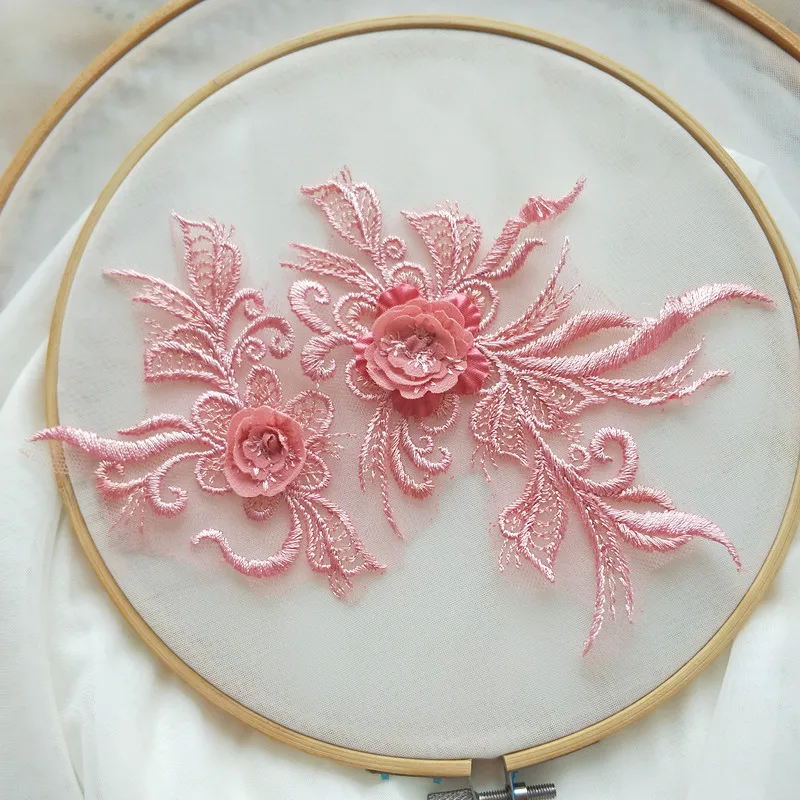 

10colors Red Blue 3D Flower Embroidered Lace Wedding Patch Wedding Dress Lace Applique DIY Handmade Voiel Decor Flower 1PIECE