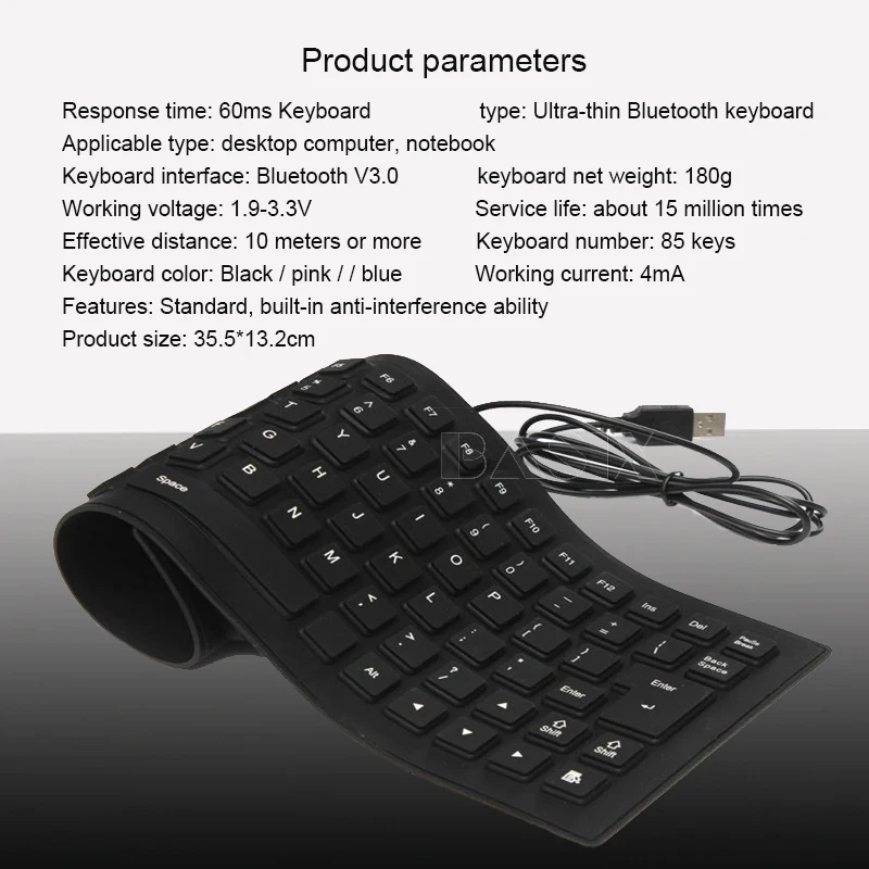 Basix USB Проводная клавиатура Гибкая Водонепроницаемая Мягкая силиконовая клавиатура 85 клавиш мини игровая клавиатура для планшетного компьютера ноутбука клавиатура