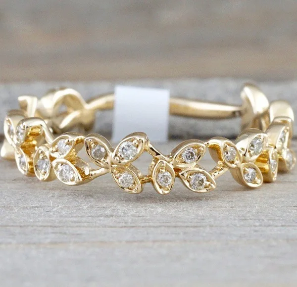 

Danity Female Girls Zircon Leaf Ring Silver Rose / Yellow Gold Filled Party Jewelry Wedding Engagement Rings for Women