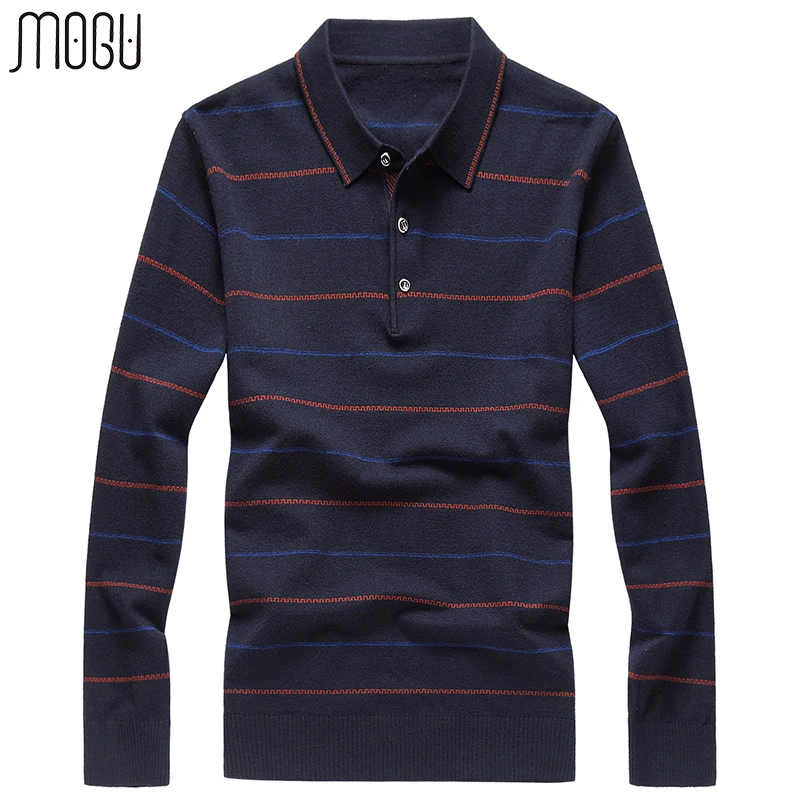 

MOGU Stripe Turn-down Men's Sweater 2017 Autumn New Casual Pullover Male Slim Fit Wool Sweater Men Asian Plus Size Men Sweater