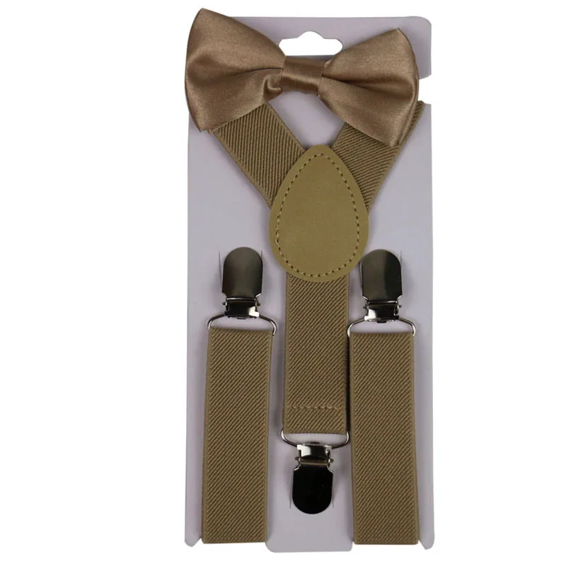 Winfox/Детские подтяжки с галстуком-бабочкой, комплект для маленьких мальчиков и девочек, ширина 2,5 см, черные, красные, желтые подтяжки галстук бабочка, Детские подтяжки - Цвет: Бежевый