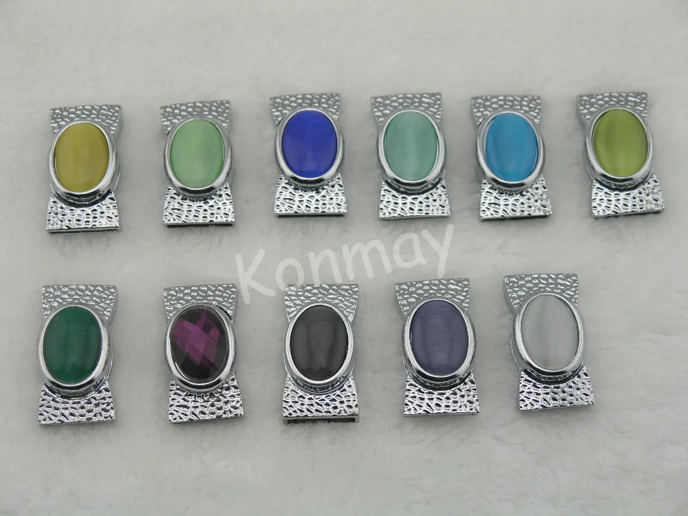 

11 Different Colors--3 Sets 15.5x3.5mm Shiny Rhodium Magnetic Clasps with Cabochon Beads for Leather Bracelet Making ----CLP1139