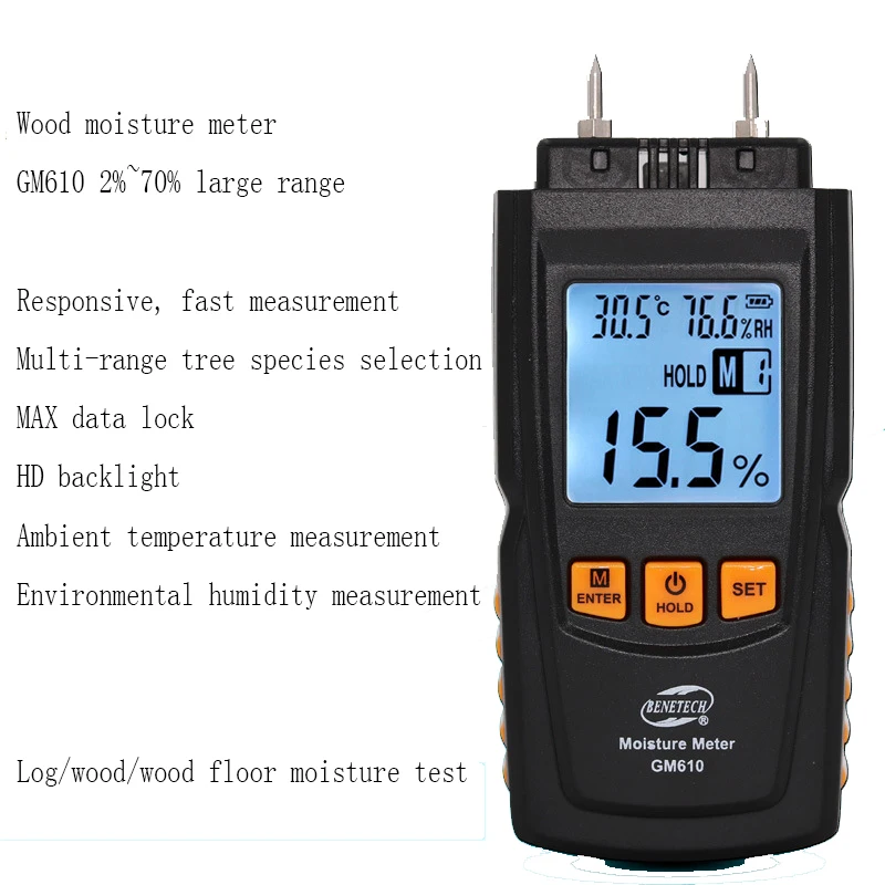 Фото GM610/GM605 измеритель влажности, игольчатый измеритель влажности дерева, тестер влажности древесины, тестер содержания воды №2