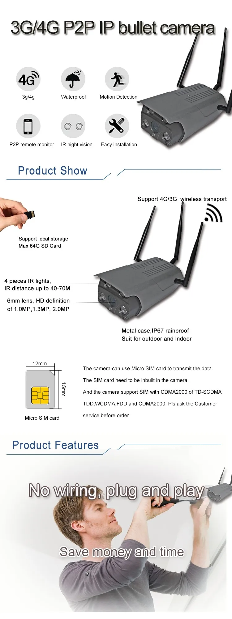 960 P 3G/4 г P2P Wi-Fi ip-пуля Камера беспроводной открытый IP Камера IP67 Водонепроницаемый ИК ночного видения Камеры скрытого видеонаблюдения с точка