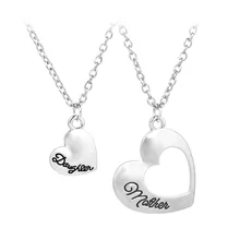 Yisoso Heart letters Jewelry Stainless Steel Mother and Daughter Splicing Double Heart Pendant Chain Necklace Women Bijoux XL062