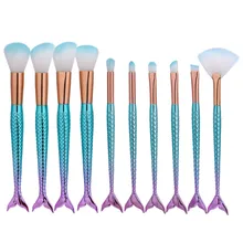 2017 10PCS Mermaid Fish Scale Brush Fishtail Bottom Brush Powder Blush Makeup Cosmetic Brush pincel maquiagem sereia