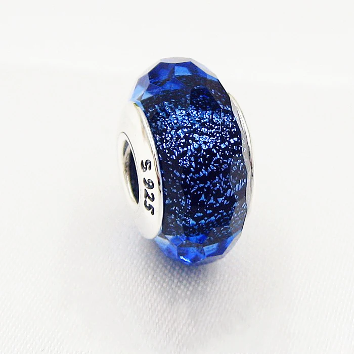 

Fits Pandora bracelets 100% 925 sterling silver jewelry Dark blue Murano Glass Charm DIY making fo Popular bracelet accessories