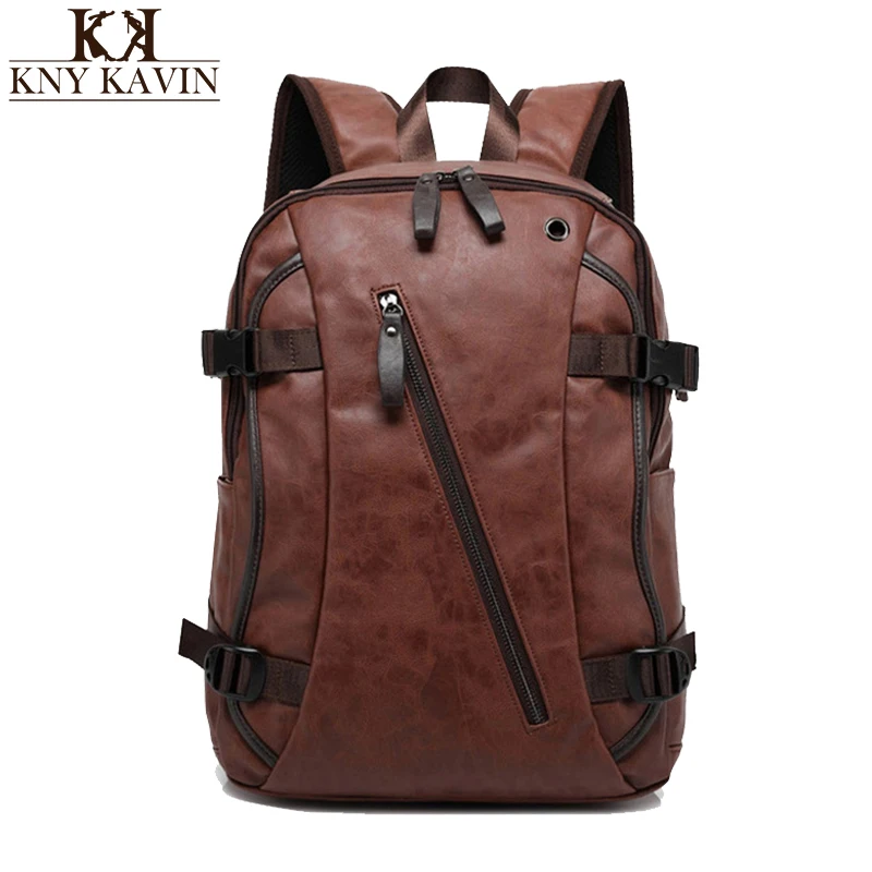 

European and American style Solid high quality PU leather men backpack shoulder bag Schoolbag computer Travel bag women backpack