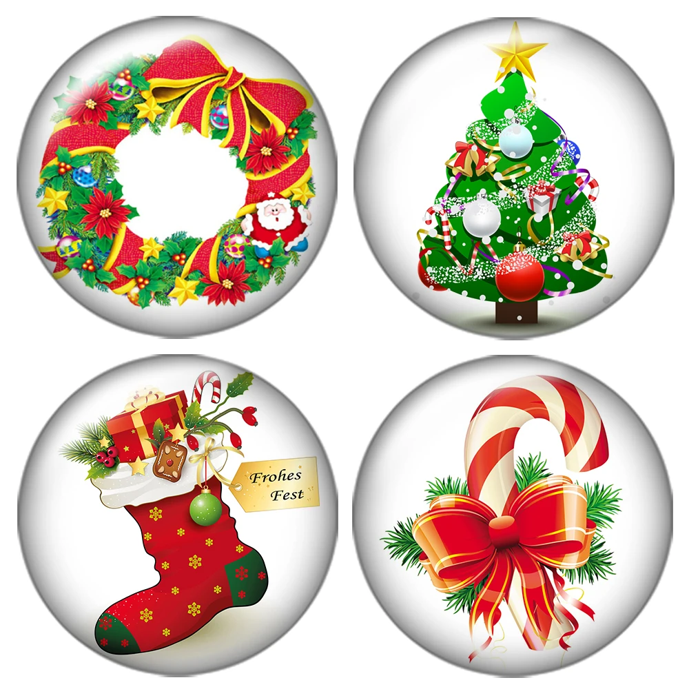 

Merry Christmas tree bell 10pcs mixed 12mm/16mm/18mm/25mm Round photo glass cabochon demo flat back Making findings ZB0433