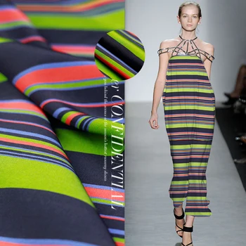

18momme114cm breadth green blue stripe printed 100% silk crepe de chine summer dress shirt clothing fabric Free Shipping