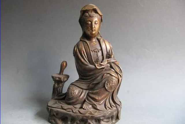 

song voge gem S0481 12"Chinese Old Bronze Eight treasures freedom Kwan-Yin Bodhisattva Buddha Statue