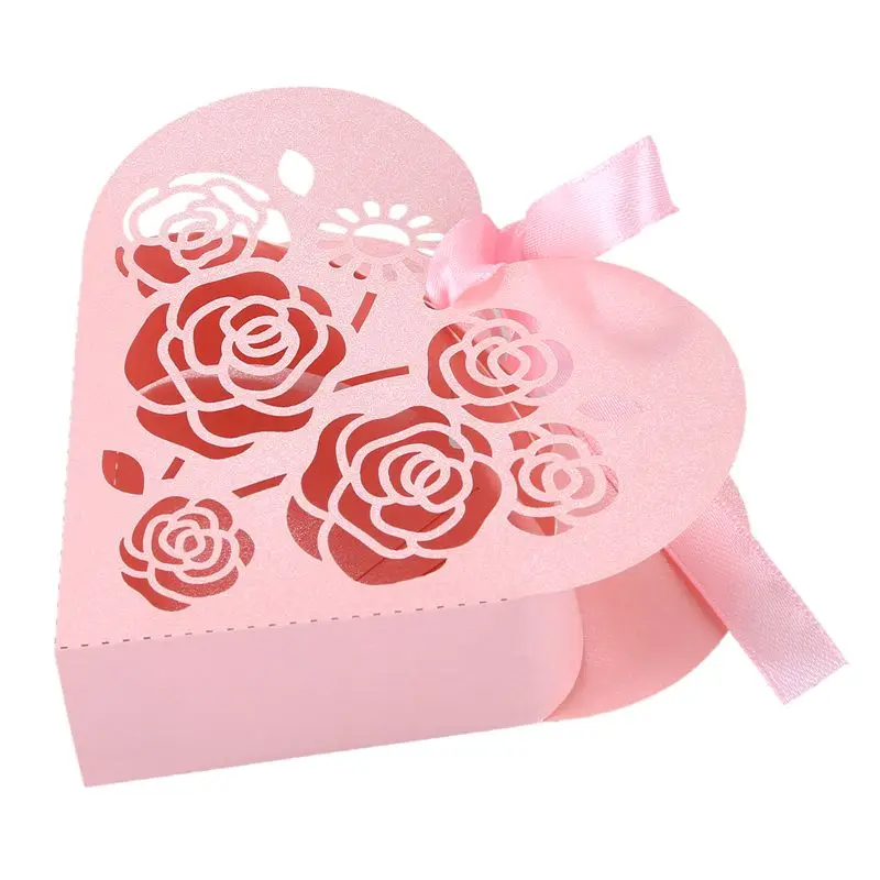 

20pcs Love Heart Hollow Design Gift Candy Favor Boxes With Ribbon For Wedding Party