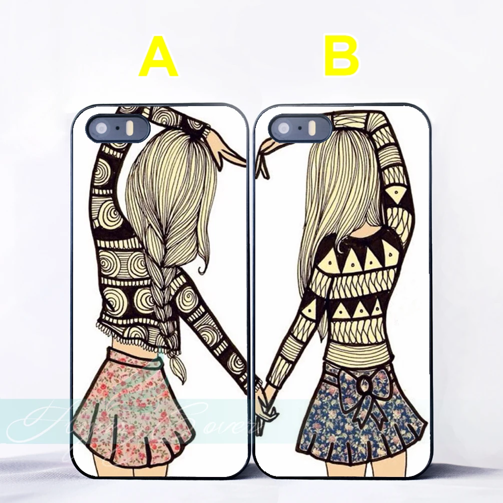 Coque Girls Heart Shape Best Friend BFF Couple Cases for iPhone X 8 7 6