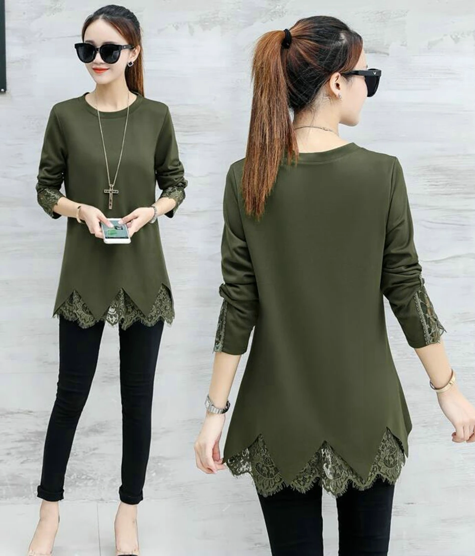 Tunic Plus Size 2018 Spring Autumn Fashion New Womens Long Sleeve Blouse Shirt Black Lace Long Tunic Tops for Women 040207