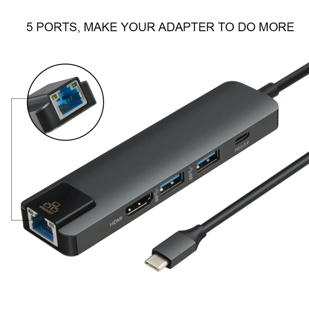 5 в 1 type C к HDMI концентратор многофункциональный адаптер с 3 USB 3,0 type C RJ45 Lan порт