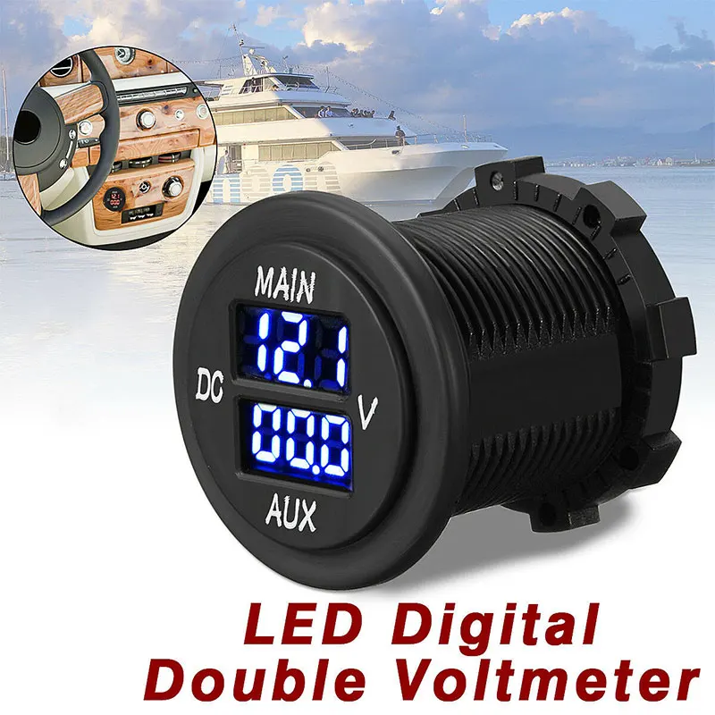 

12-24V AUX + Main LED Digital Dual Voltmeter Voltage Gauge Battery Monitor Panel