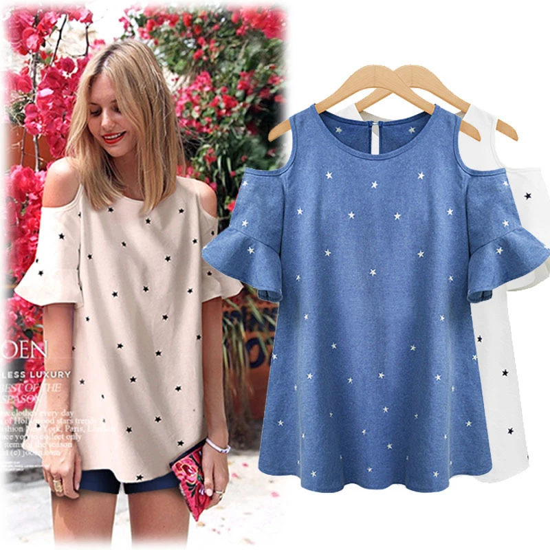 

Off-The-Shoulder Casual Butterfly Sleeve T-Shirt Women O-Neck Printing Slim Loose Womens Tops High Quality Breathable Fashion Ne