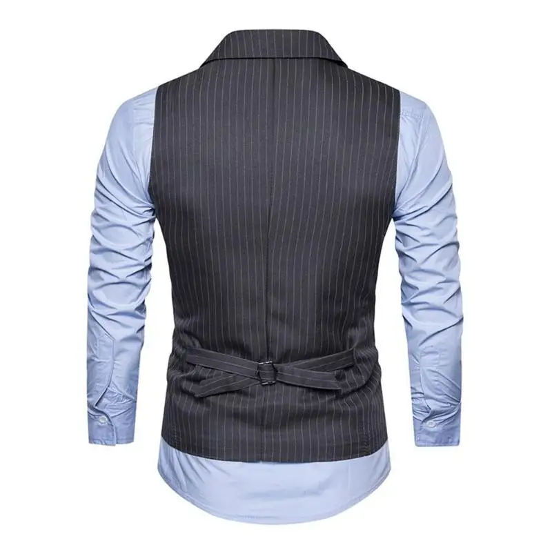 Для мужчин жилет дуги Подол в полоску Повседневное Slim Fit Жилет Homme двубортный