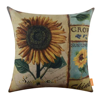 

LINKWELL 45x45cm American Country Big Sunflower Seed Flower Plant Retro Look Garden Patio Decor Pillowcase Burlap Cushion Cover