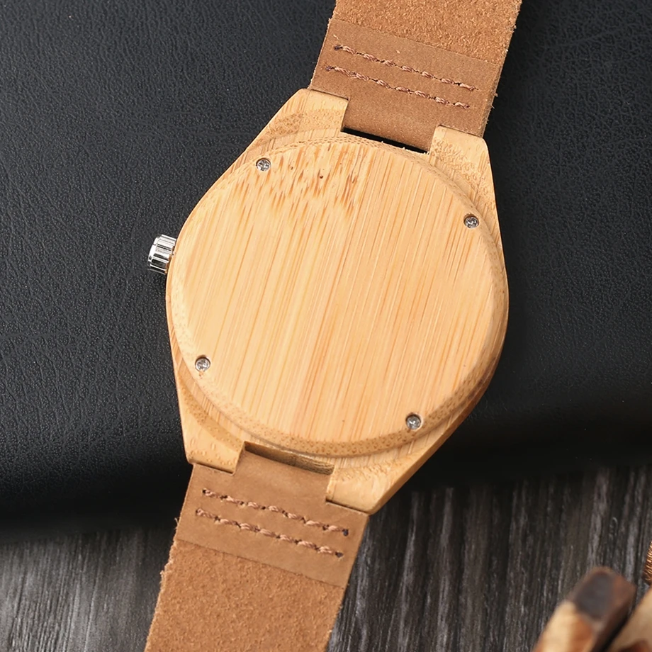 YISUYA Men Bamboo Watches Brown Natural Genuine Leather Strap Wooden Wrist Watch Quartz Clock Watch Casual for Women Best Gift (12)