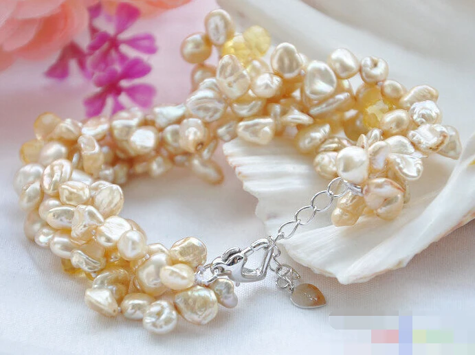 

0830 4row champagne lamina keshi pearl drip faceted bracelet