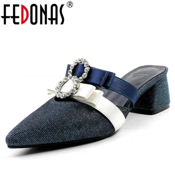 

FEDONAS Women High Heeled Sandals Rhinestone Bowknot Comfort Slippers Fashion Cute Wedding Party Shoes Woman Sexy Summer Shoes