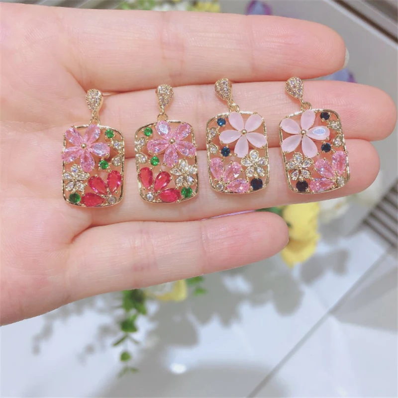 

Luxury Korean Festival Rectangle Vintage Palace Flowers Drop Earrings For Women Golden High Quality Boho Statement Earrings 3625