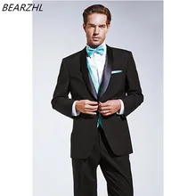 Мужские костюмы облегающие смокинги для свадебного костюма одежда жениха черная официальная одежда