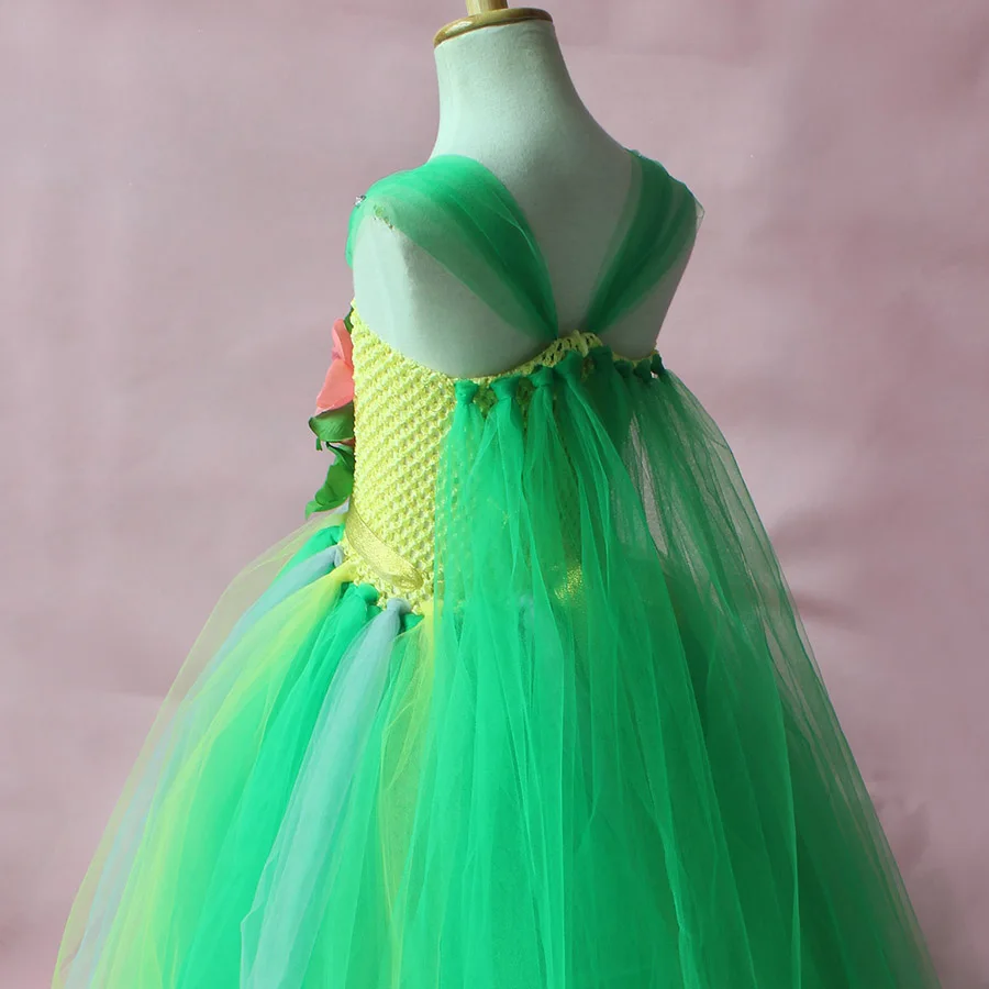 Зеленое платье-пачка с цветочным рисунком; детское платье принцессы Эльзы для костюмированной вечеринки для девочек; Детский костюм на Рождество и Хэллоуин; праздничные платья для девочек на день рождения