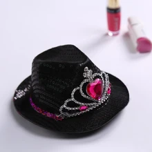 Девичник свадебный подарок и сувениры Casamento Описание Черный блестками Мини Top Hat с драгоценными камнями диадемы мода