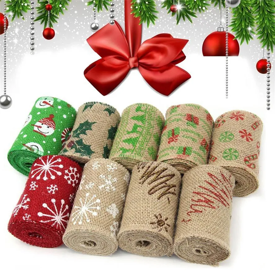 

New Christmas Decor 1PC 2M Christmas Jute Burlap Craft Ribbon Roll Sewing Cartoon DIY Decoration Wedding Decoration Xmas Decor