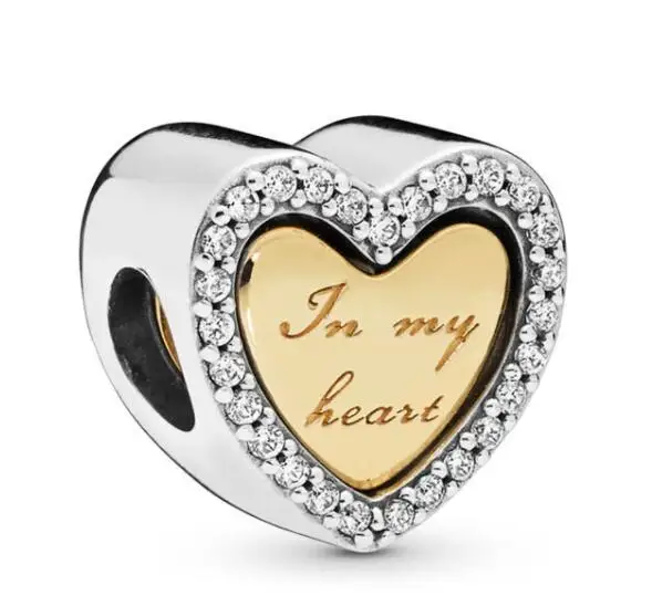 

Original 925 Sterling Silver Bead Charm Gold Color SHINE & Silver In My Heart Charm Fit Pandora Bracelet & Bangle Diy Jewelry
