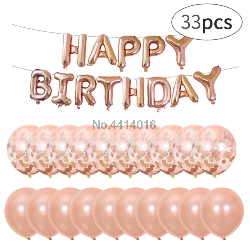 

New 33 Pcs/set Happy Birthday Letters Digital Balloon Rose Gold Confetti Balloon Birthday Party Decoration Bb