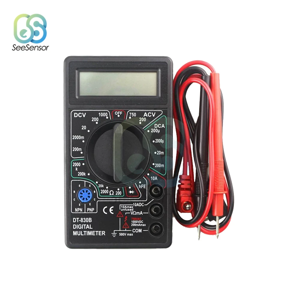 

DT830B LCD Digital Multimeter For Volt Amp Ohm Tester Meter Handheld Voltmeter Ammeter Overload Protection With Test Leads