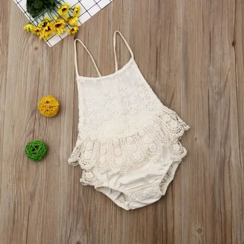 Emmababy Newborn Baby Girl Ruffle Lace Backless Romper Jumpsuit Summer Clothes