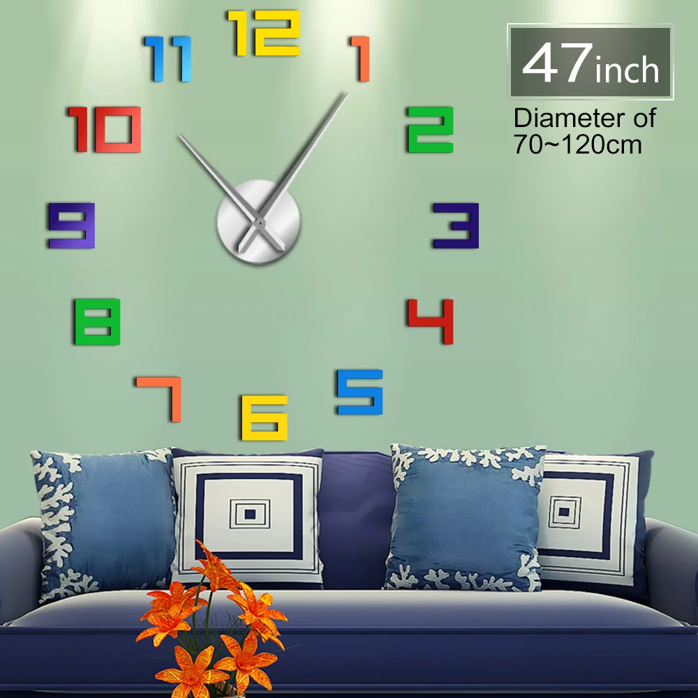 Colorful Numbers Wall Clock Rainbow Colors DIY Giant Wall Clock