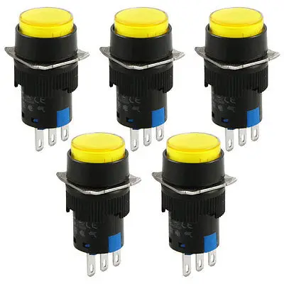 

Panel Mount 1NO 1NC Latching Type Yellow Push Button Switch AC 250V