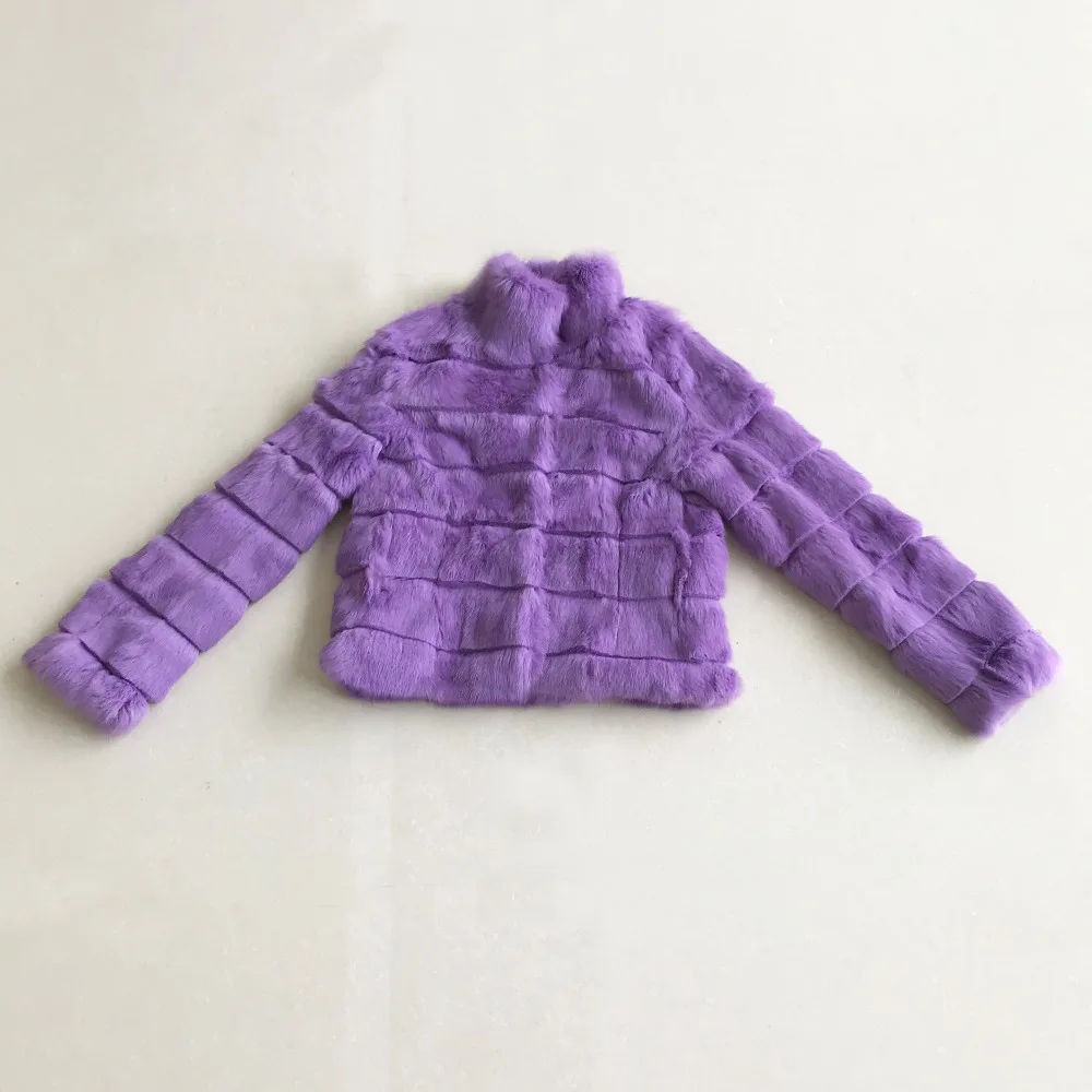 

Female Jacket 100% Real Rabbit Fur Coat with Striped Cut and Standard Warm Collar New Arrival Winter Spring Festival wsr437